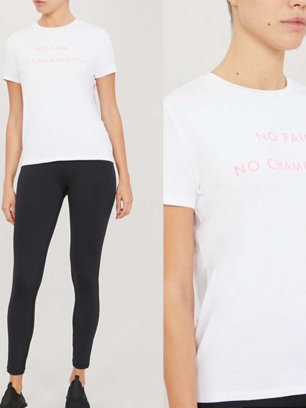 Sweaty Betty No Pain No Champagne Graphic Tee Modal Blend White Pink M